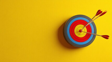 Three arrows on a yellow target with red and blue arrows.