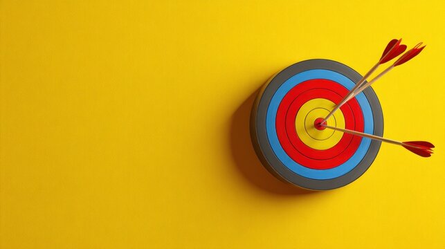 Three arrows on a yellow target with red and blue arrows.