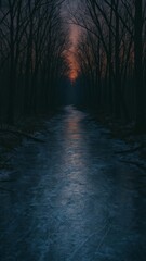 Obraz premium Serene frozen forest path mobile wallpaper