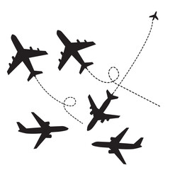 Airplane Travel Route Vector Icon with Dotted Flight Path and Location Pin 