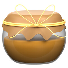 Transparent Honey Jar with Brown Paper Lid and Yellow Ribbon on Black Background Still Life Illustration for Culinary and Product Mockups