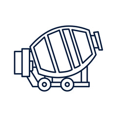 Truck Mixer Outline Icon Isolated on Transparent Background Heavy Construction Equipment Industrial Vehicle Blue Line Art Cement Mixer Truck Vector Illustration