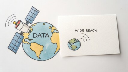 Illustrative image of satellite transmitting data across the globe with emphasis on wide reach and modern communication technology