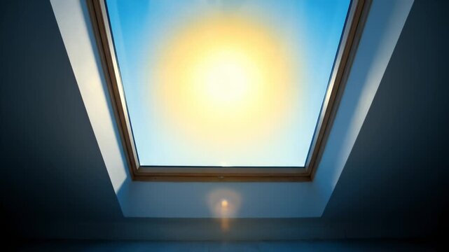 Bright Sun Shines Through Modern Skylight Window into Room