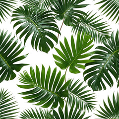 Lush, vibrant, tropical green leaves layered against a black background