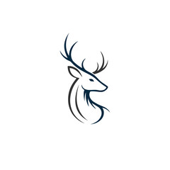 Minimalist illustration of a deer's head, showcasing elegant lines and graceful antlers against a white background.