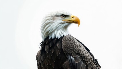 Obraz premium Majestic Bald Eagle Portrait with Intense Gaze on White Background.