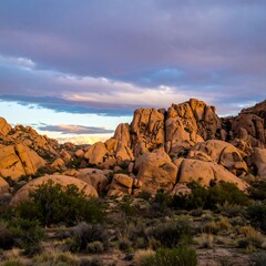 Golden hour light on desert rock formations