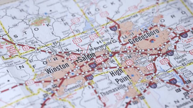 Piedmont Triad Map, Winston-Salem, Greensboro, High Point, NC North Carolina USA, US 4k 60fps