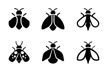 Set of fly icons in black color style