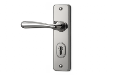 Metal door handle with keyhole on transparent background