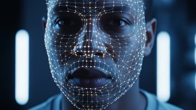 Advanced Face Recognition Technology Scanning a Person's Face for Identification