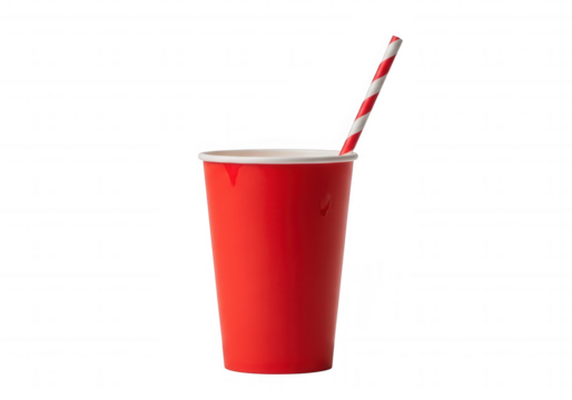 Red cup striped straw isolated on a transparent background - Powered by Adobe