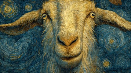 Artistic Representation of a Sheep with a Starry Night Background