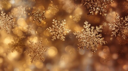 Golden Snowflakes Glittering on a Soft Warm Background