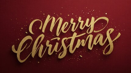 Elegant Gold Merry Christmas Text on Red Background with Glitter