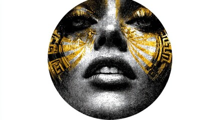 Artistic Portrait with Golden Accents on a Black and White Background