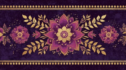 Elegant Floral Pattern Design with Purple and Gold Color Scheme