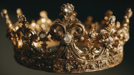 Elegant golden crown adorned with sparkling gems and intricate design