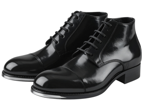  Shiny Black Tap Shoes with Metal Plates, Angled Side View, isolated transparent background png