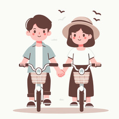 Fototapeta premium vector illustration of a couple riding a bicycle
