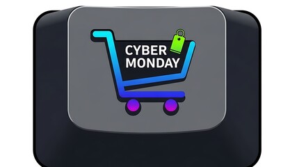Cyber Monday Online Shopping Cart Icon on Computer Keyboard Key Illustrating Digital Deals and E-commerce Sales Event