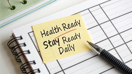 Sticky Note Message on Planner about Health and Daily Readiness with Pen, Motivational and Inspirational Concept