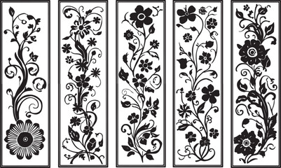 Elegant black and white flower cutting design featuring intricate floral motifs and delicate petal patterns.