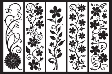 Elegant black and white flower cutting design featuring intricate floral motifs and delicate petal patterns.