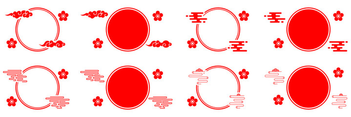 circle shape with Asian cloud and flower vector. Ideal for oriental design, traditional art, and cultural themes. This graphic is perfect for designs needing an elegant, framed Asian aesthetic.	