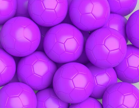 Close-up of a large pile of purple soccer balls