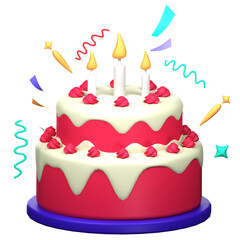 Two Tiered Birthday Cake with White Frosting and Red Decorations on a Purple Stand Celebration Themed Image Isolated on Transparent Background