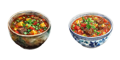 tibetan stew watercolor vector illustration