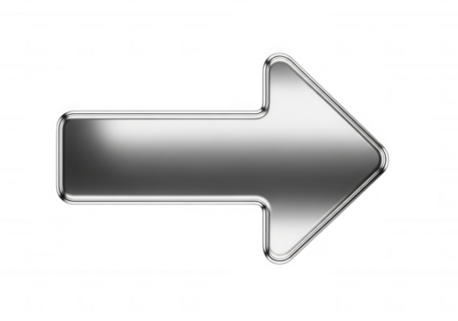 Metallic arrow pointing right isolated on a transparent background