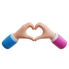 Fototapeta premium 3d icon of two hands forming a heart shape with blue and pink sleeves isolated on transparent background