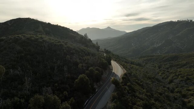 Angeles Crest Highway at Chilao Camp Winter Aerial Shot Forward Fly Over California USA