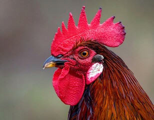 Close-up profile of a rooster with a vibrant comb
