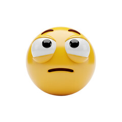 Fototapeta premium 3d icon of 3d cartoon emoji face with tired, worried, or stressed expression, isolated on transparent background
