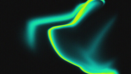 Abstract swirling green and yellow light trails on black background