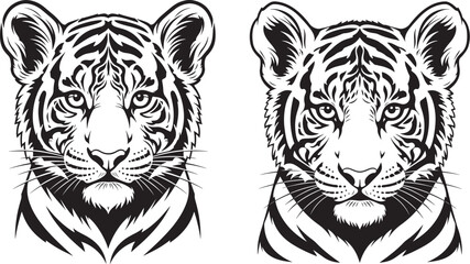 Vector art of two tiger cubs with detailed stripes, a captivating illustration of wildlife beauty
