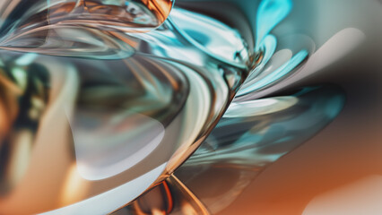 Generative 3D Illustration of Abstract Fluid Glass Forms with Metallic Highlights.