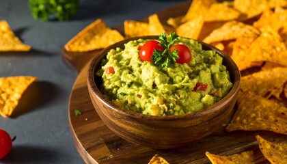 Delicious Guacamole with Tortilla Chips - A Vibrant and Healthy Snack.