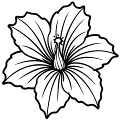 Fototapeta premium Minimalist Hibiscus Flower Line Art Vector Illustration on White Background