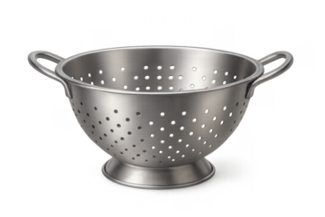 Stainless steel metal colander strainer with handles and holes