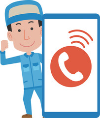 作業員と電話連絡