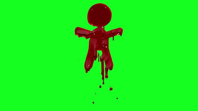 Human symbol with scary red blood drops effect on green screen background