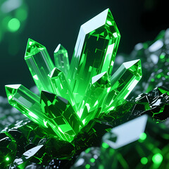 Abstract glowing green uranium crystal texture background.