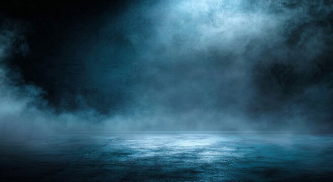 Abstract Blue Smoke Background with Dark Concrete Floor