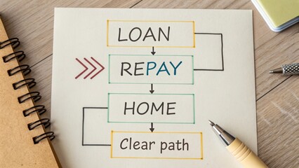 Flowchart depicting loan process with repayment and home ownership steps for financial planning and management