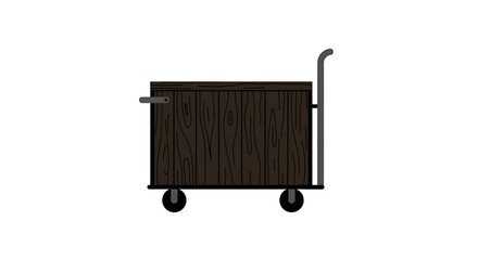 木製のカートが白い背景上で静かに佇む 様々な要素を運搬する シンプルなデザイン
